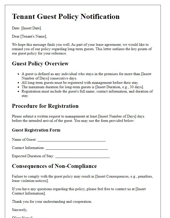 Letter template of tenant guest policy for long-term guests.