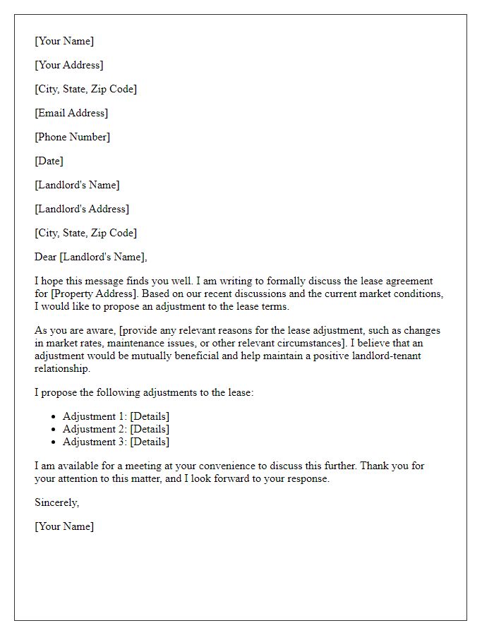 Letter template of Lease Adjustment Communication