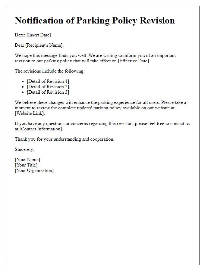 Letter template of notification for parking policy revision