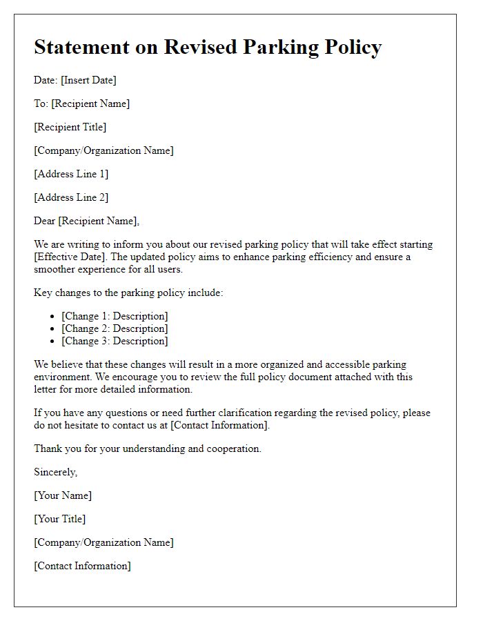 Letter template of statement on revised parking policy