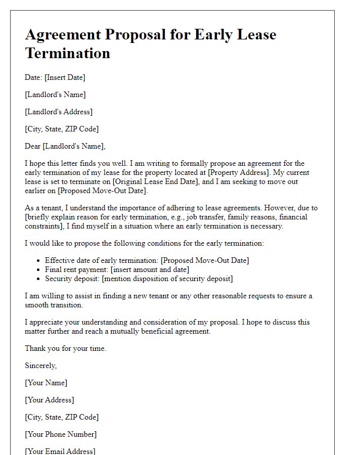 Letter template of Agreement Proposal for Early Lease Termination