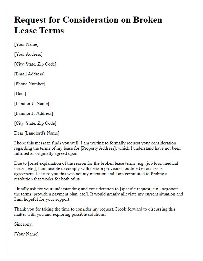 Letter template of Request for Consideration on Broken Lease Terms