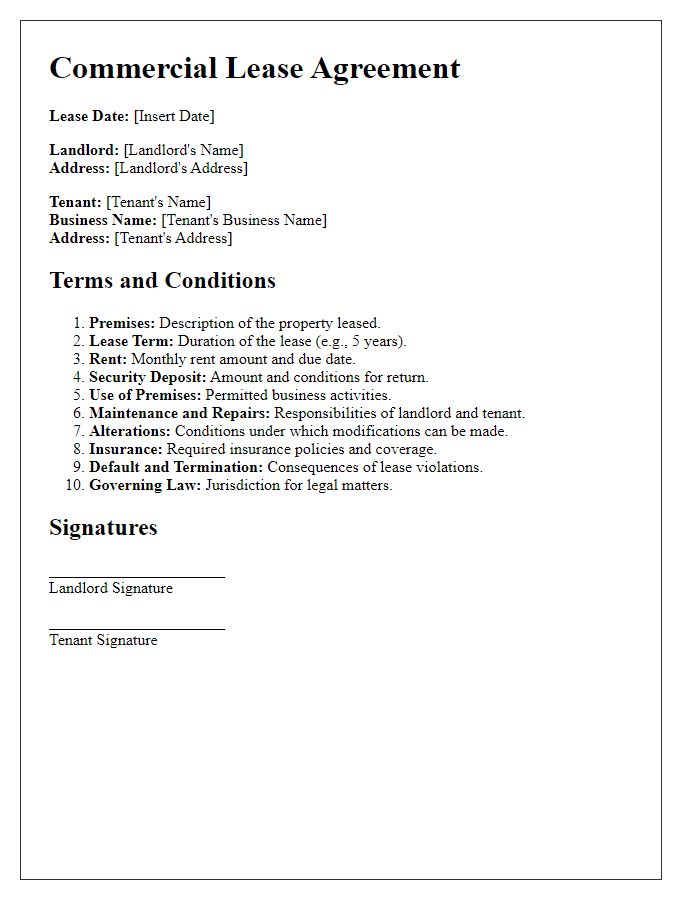 Letter template of commercial lease terms and conditions