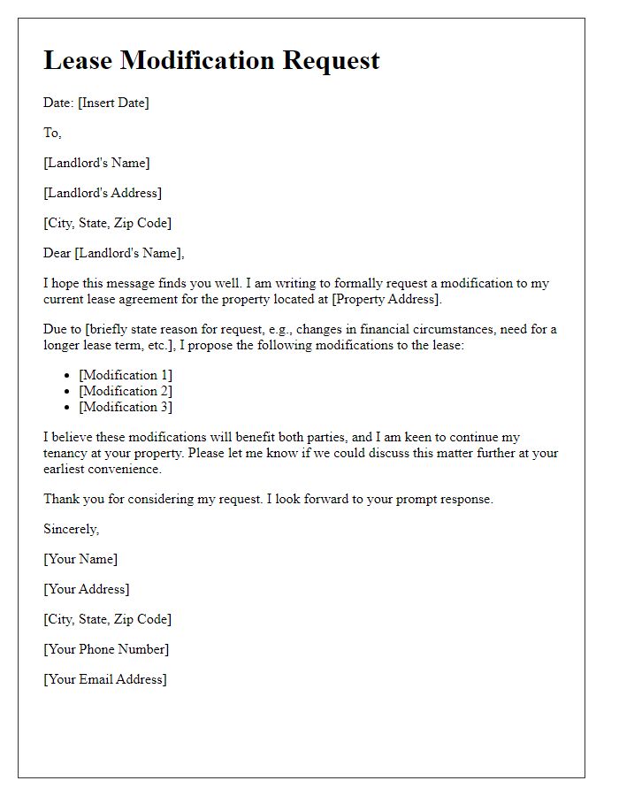 Letter template of lease modification request