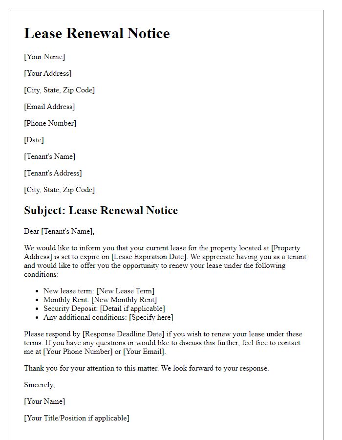 Letter template of lease renewal notice conditions