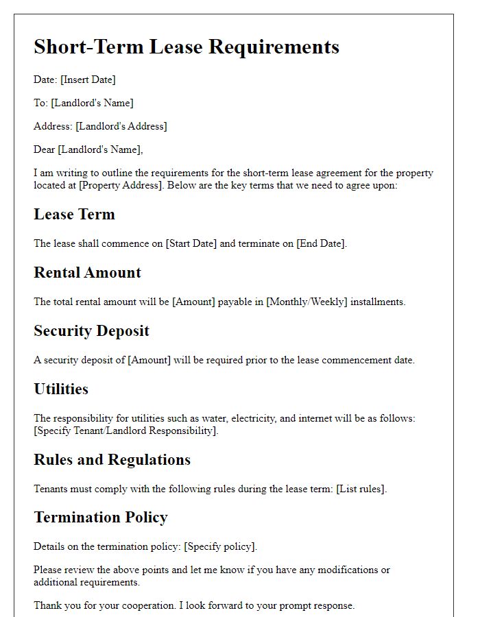 Letter template of short-term lease requirements