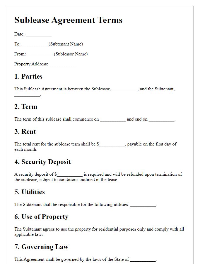 Letter template of sublease agreement terms