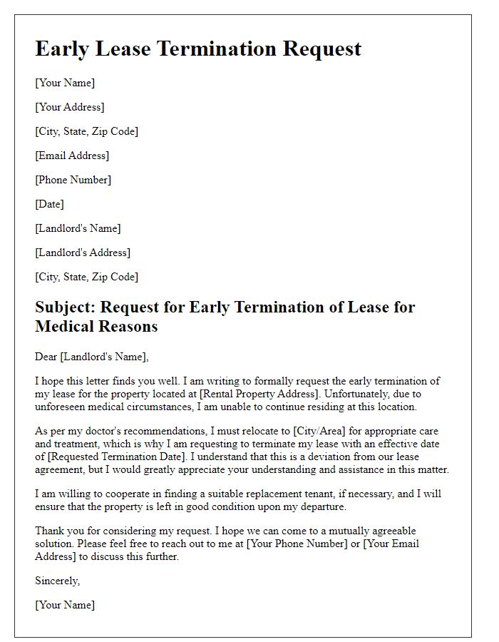 Letter template of early lease termination request for medical reasons