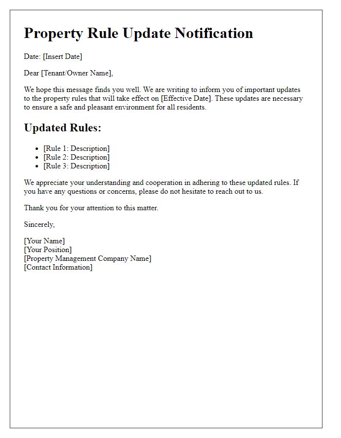 Letter template of property rule update notification