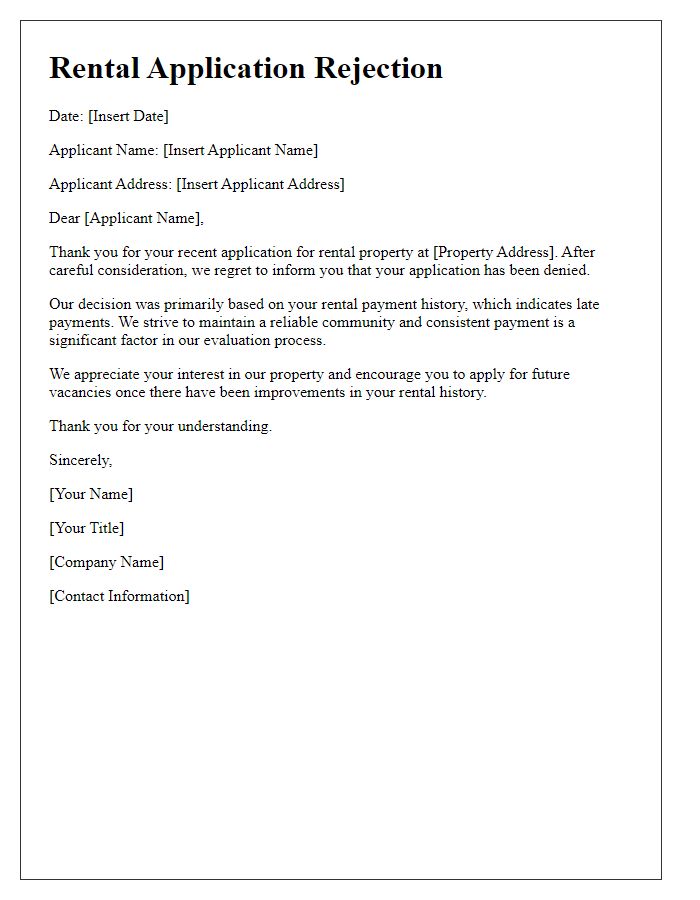 Letter template of rental application rejection for late payment history