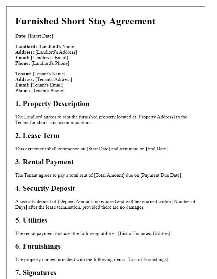 Letter template of furnished short-stay agreement