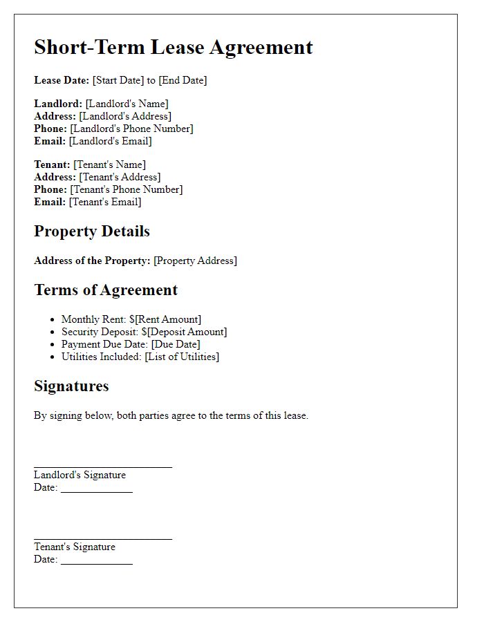 Letter template of short-term lease contract