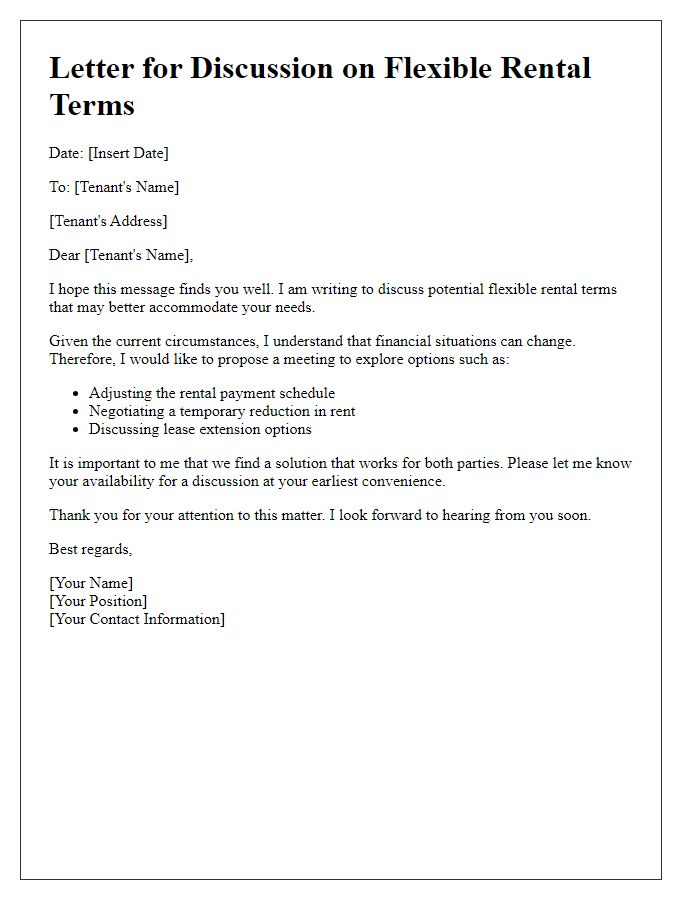 Letter template of flexible rental terms discussion for tenants.