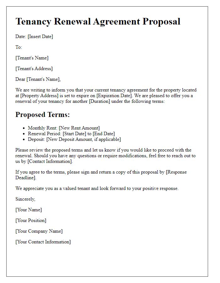 Letter template of tenancy renewal agreement proposal.