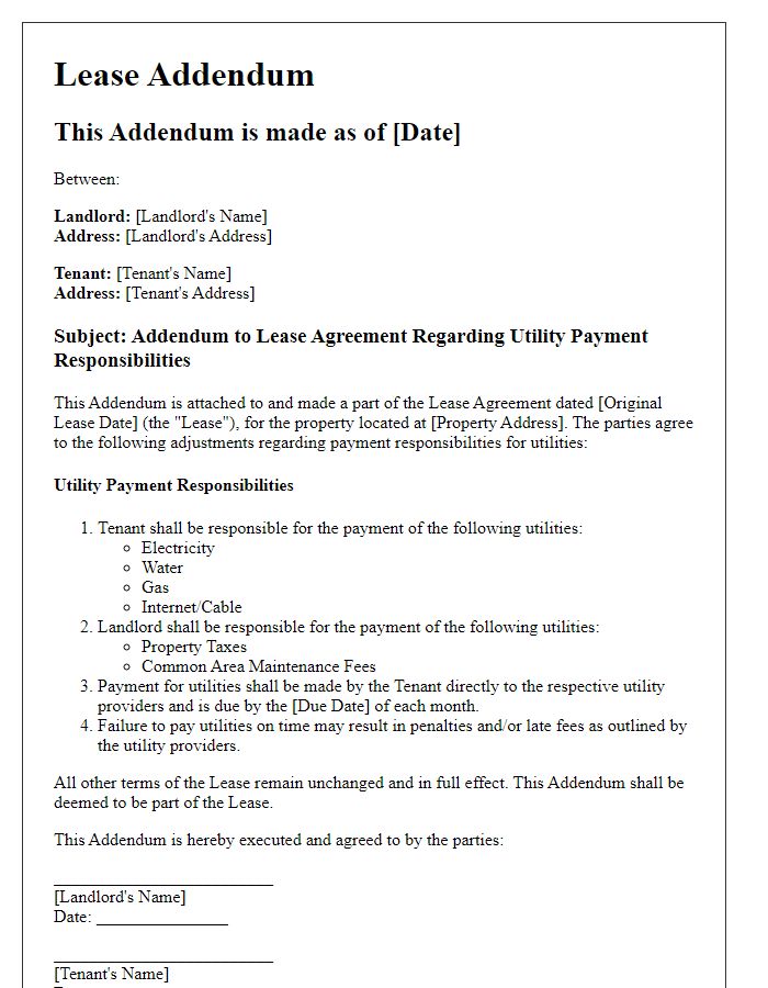 Letter template of lease addendum for utility payment responsibilities