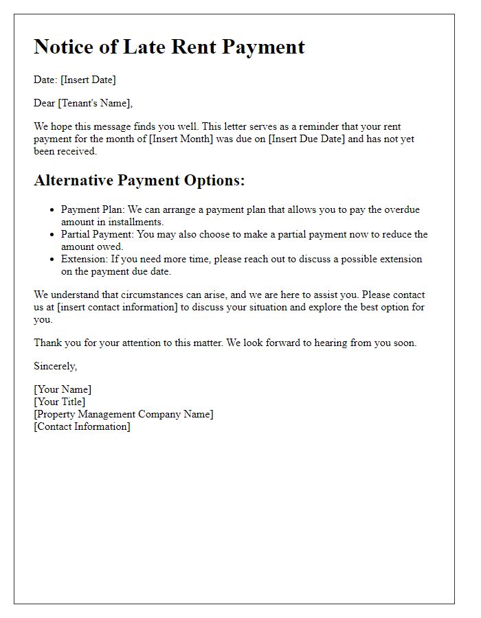 Letter template of late rent payment alternatives