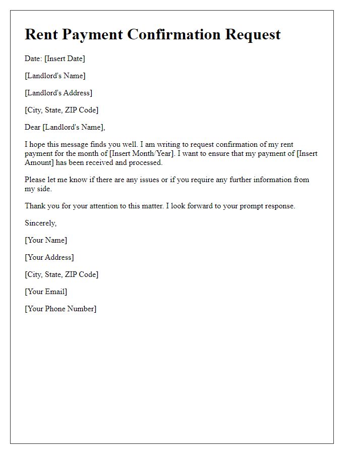 Letter template of rent payment confirmation request