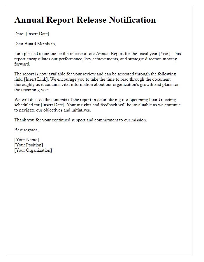 Letter template of annual report release for board members