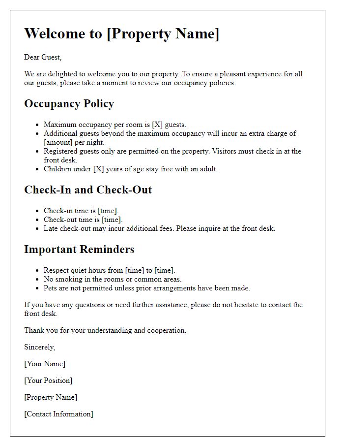 Letter template of guest policies for occupancy