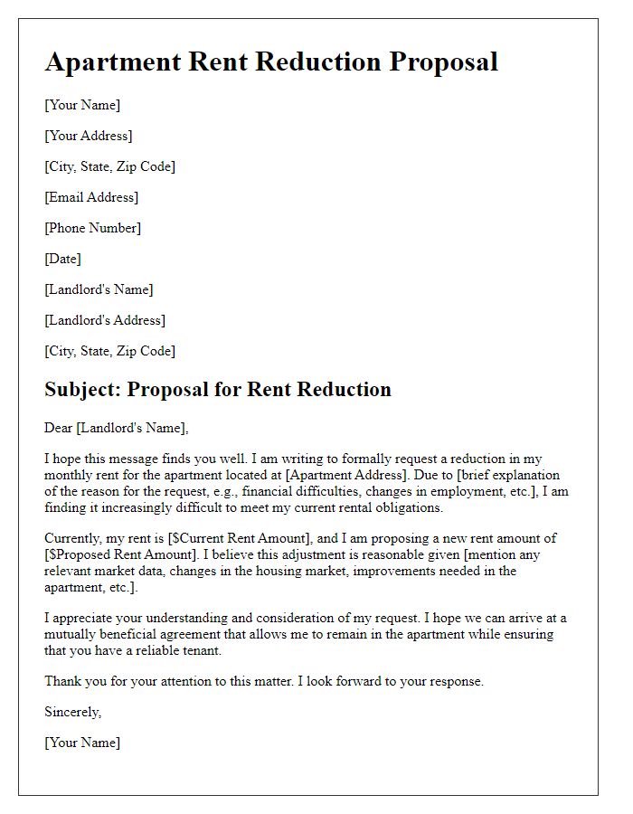 Letter template of apartment rent reduction proposal