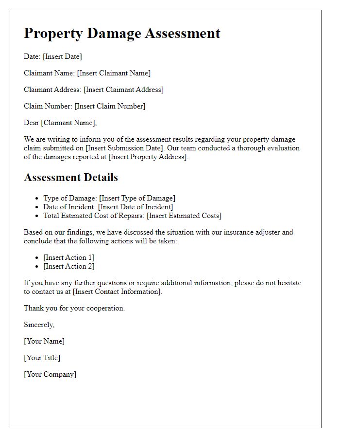 Letter template of assessment for property damage claim