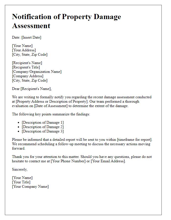 Letter template of notification for property damage assessment