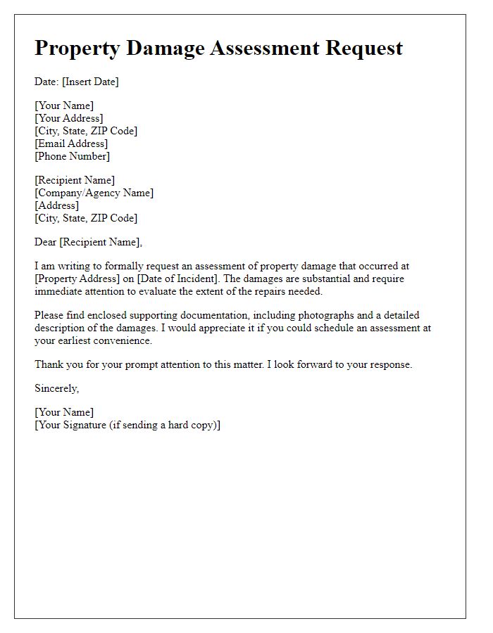 Letter template of property damage assessment request