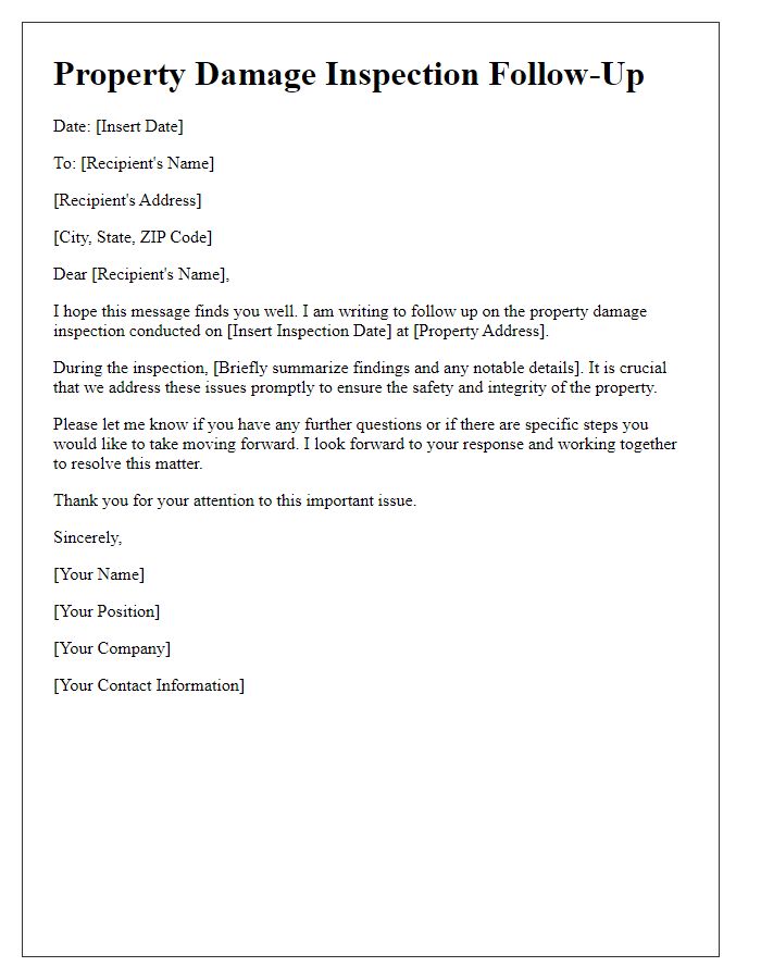 Letter template of property damage inspection follow-up