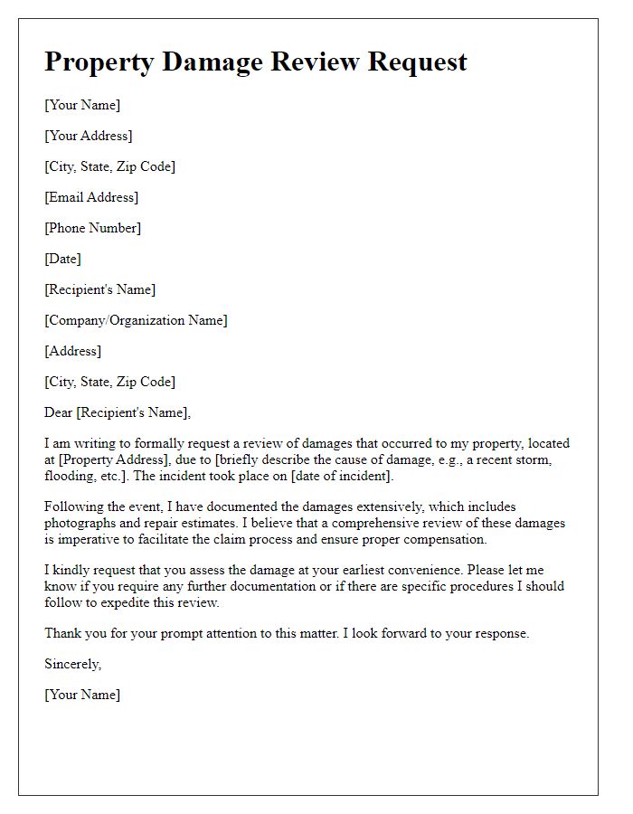 Letter template of property damage review request