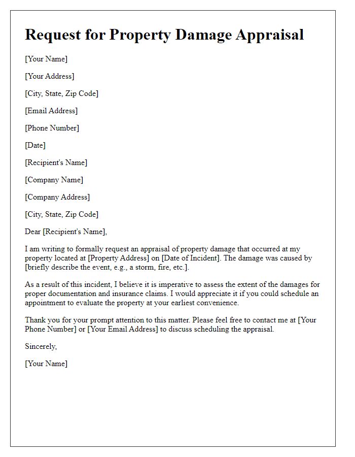 Letter template of request for property damage appraisal