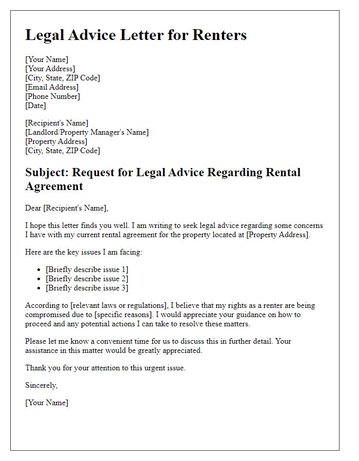 Letter template of Legal Advice for Renters