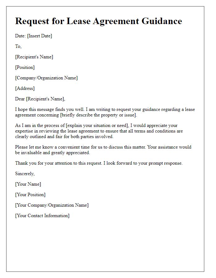 Letter template of Request for Lease Agreement Guidance