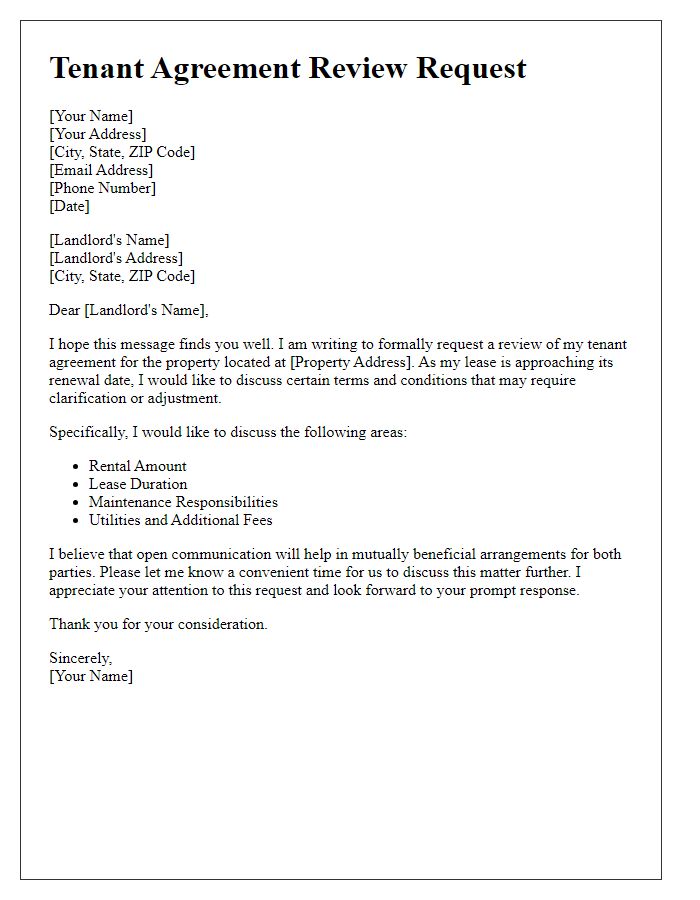 Letter template of Tenant Agreement Review Request