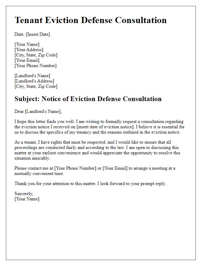 Letter template of Tenant Eviction Defense Consultation