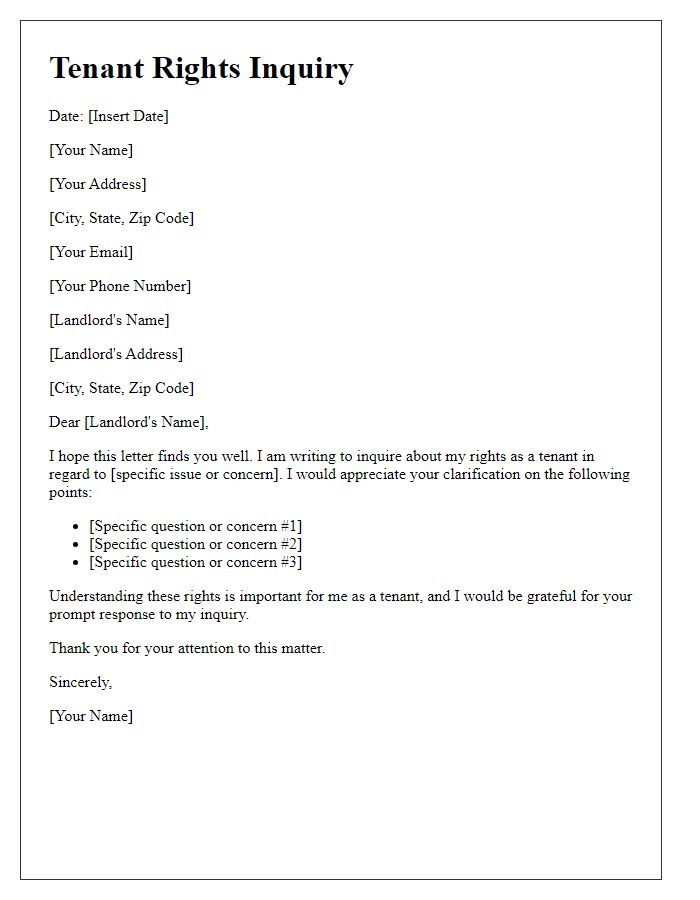 Letter template of Tenant Rights Inquiry