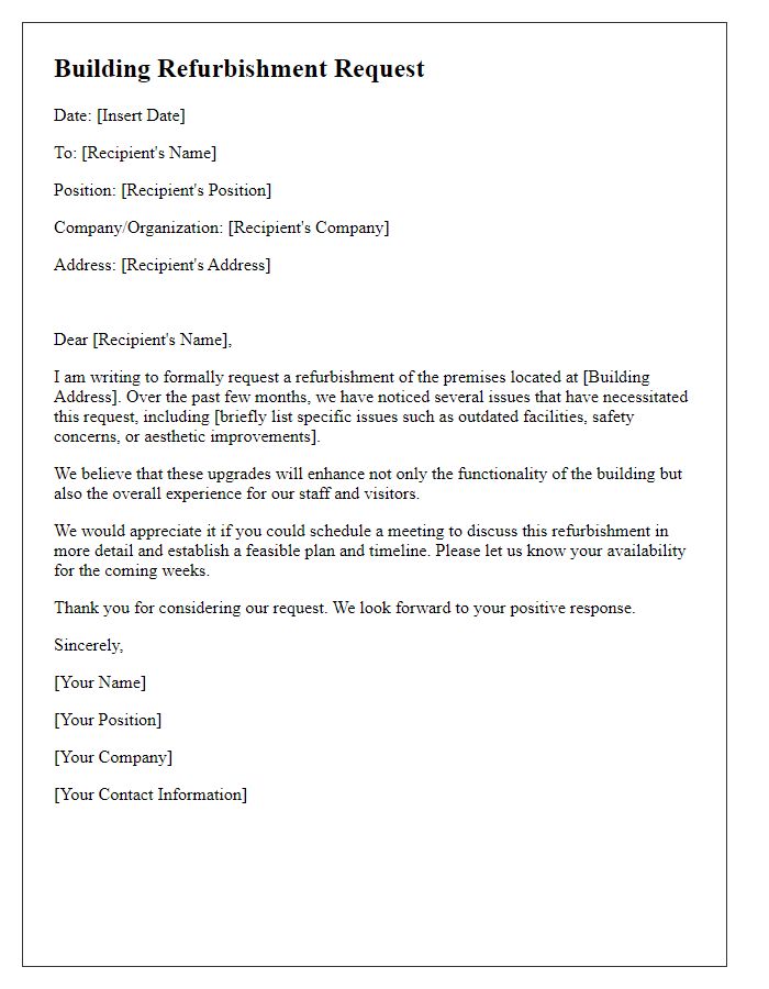 Letter template of building refurbishment request