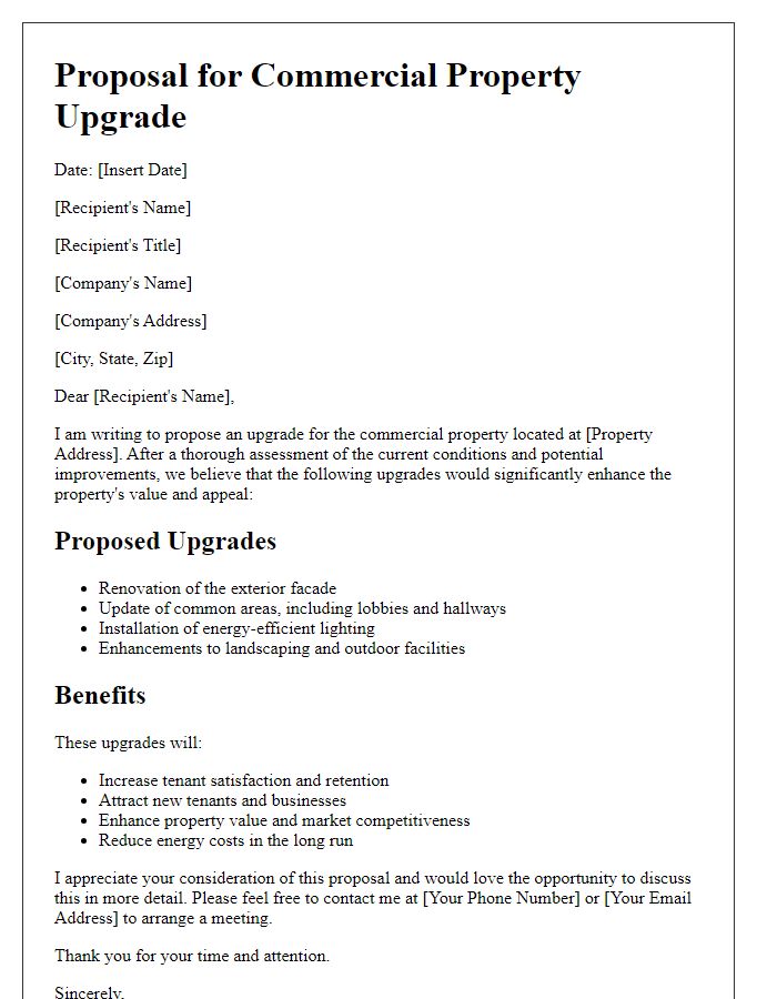 Letter template of commercial property upgrade proposal