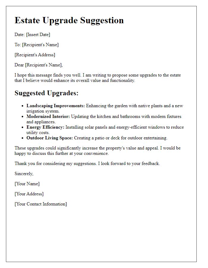 Letter template of estate upgrade suggestion