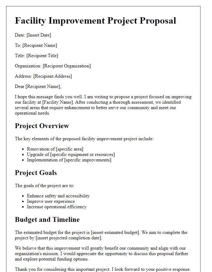 Letter template of facility improvement project