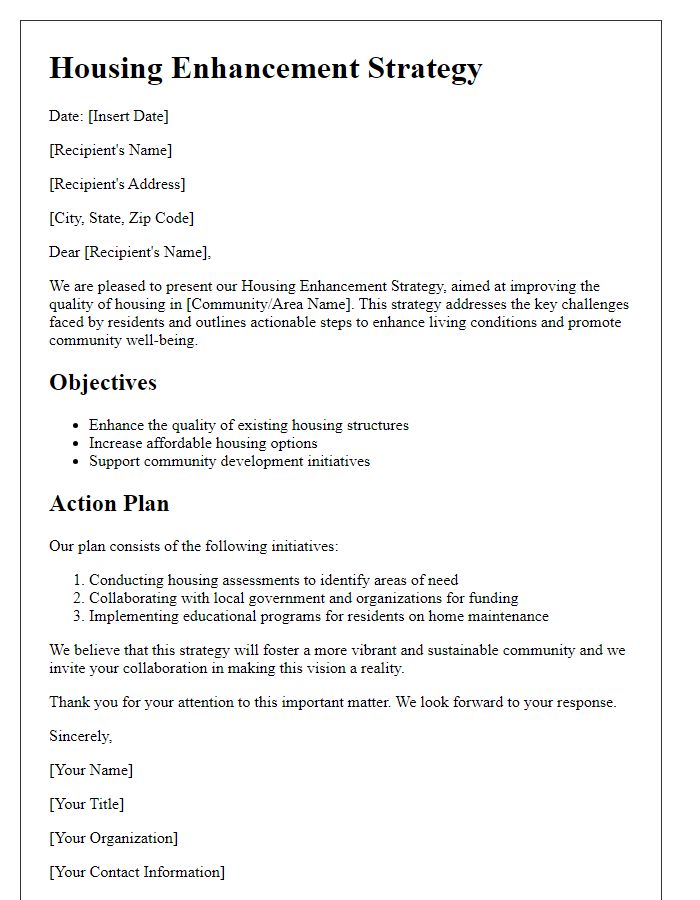 Letter template of housing enhancement strategy