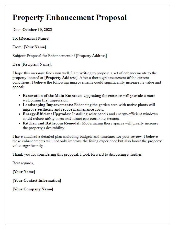 Letter template of property enhancement proposal