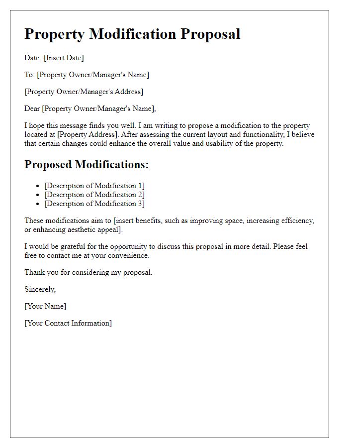 Letter template of property modification concept