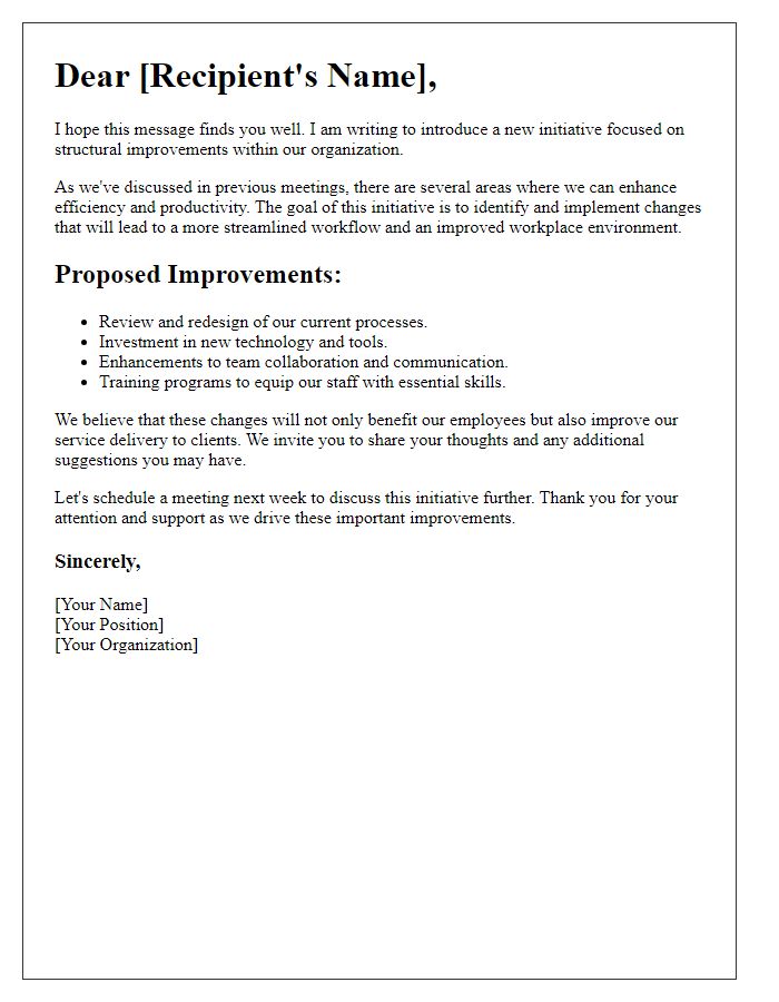 Letter template of structural improvement initiative