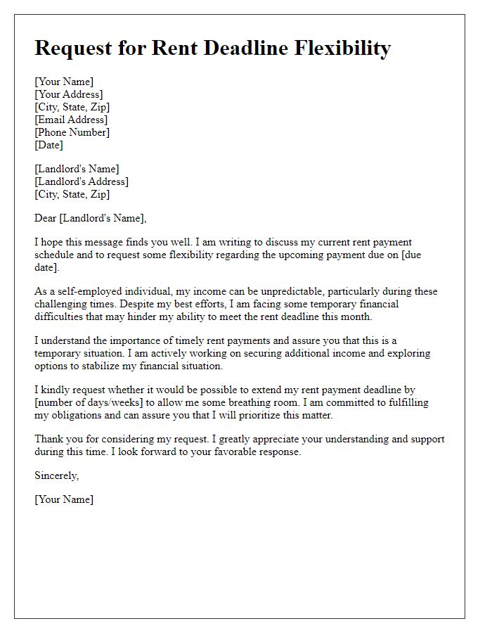 Letter template of submission for rent deadline flexibility for self-employed challenges.