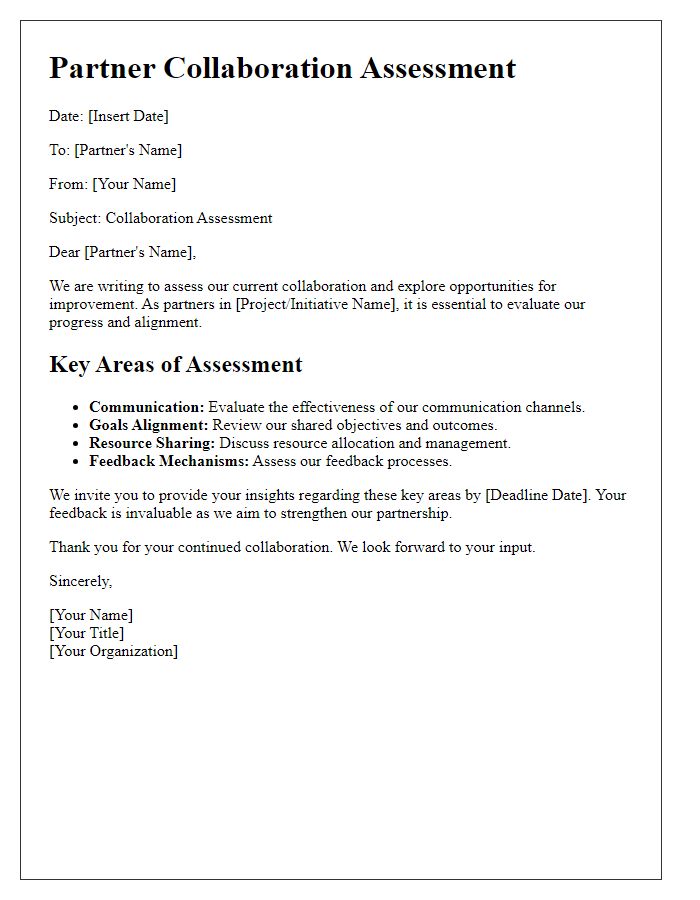 Letter template of partner collaboration assessment