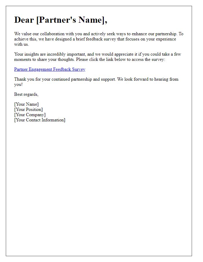 Letter template of partner engagement feedback survey