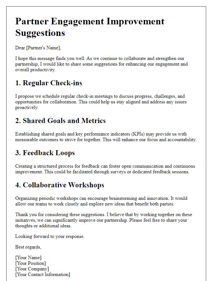 Letter template of partner engagement improvement suggestions