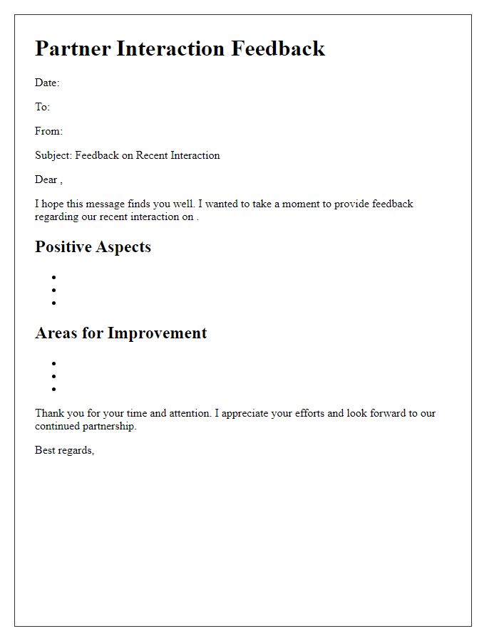 Letter template of partner interaction feedback