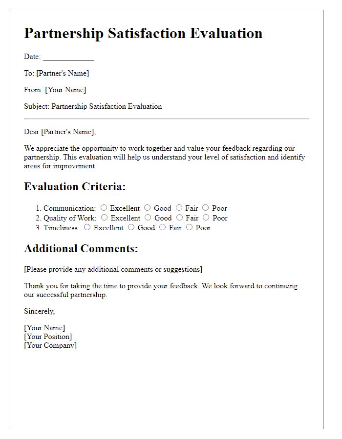 Letter template of partnership satisfaction evaluation