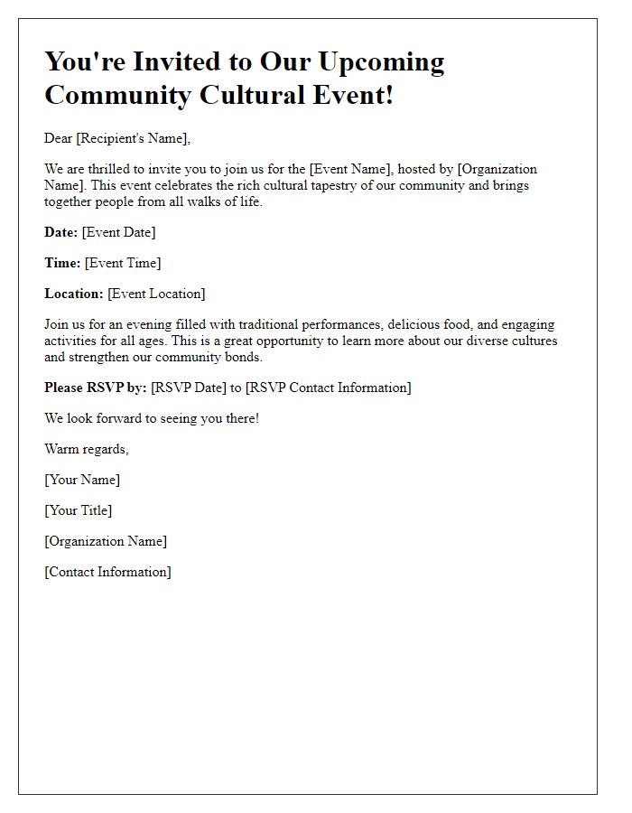 Letter template of community event invitation for cultural organizations